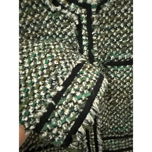 Lafayette 148 Tweed Long Sleeve Snap Button Up Blazer Green Size 8 - Picture 8 of 12